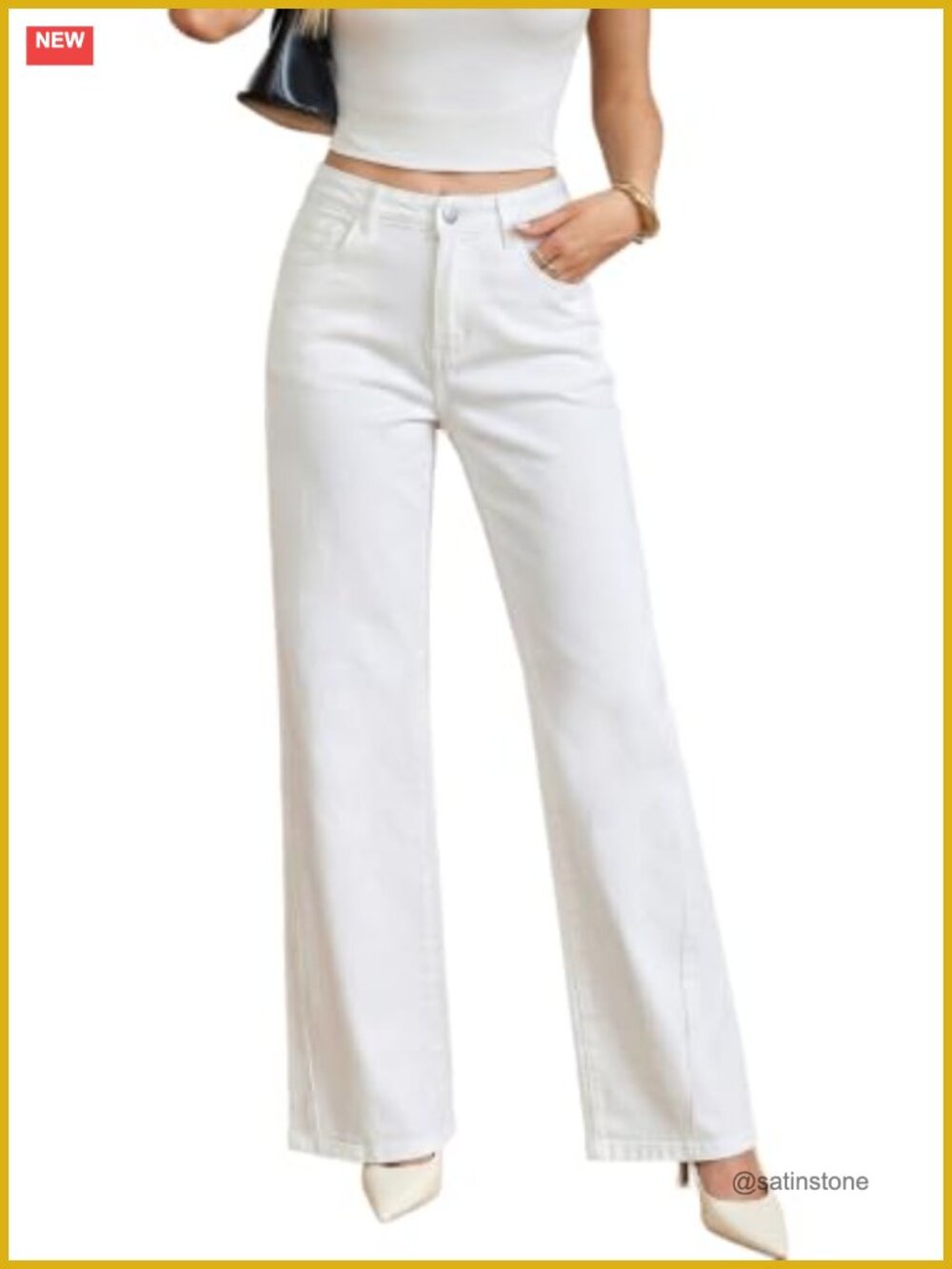 High Waisted Wide Leg Stretchy Jeans Cotton Elastane Pants